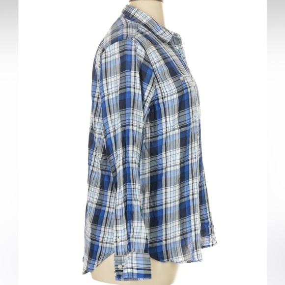 Ralph Lauren Blue & White Plaid Button Down Shirt Relaxed Notched Collar Size XL - Picture 3 of 8